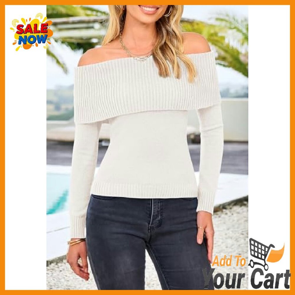 Off Shoulder Ribbed Knit Pullover Sweater Long Sl… - image 5